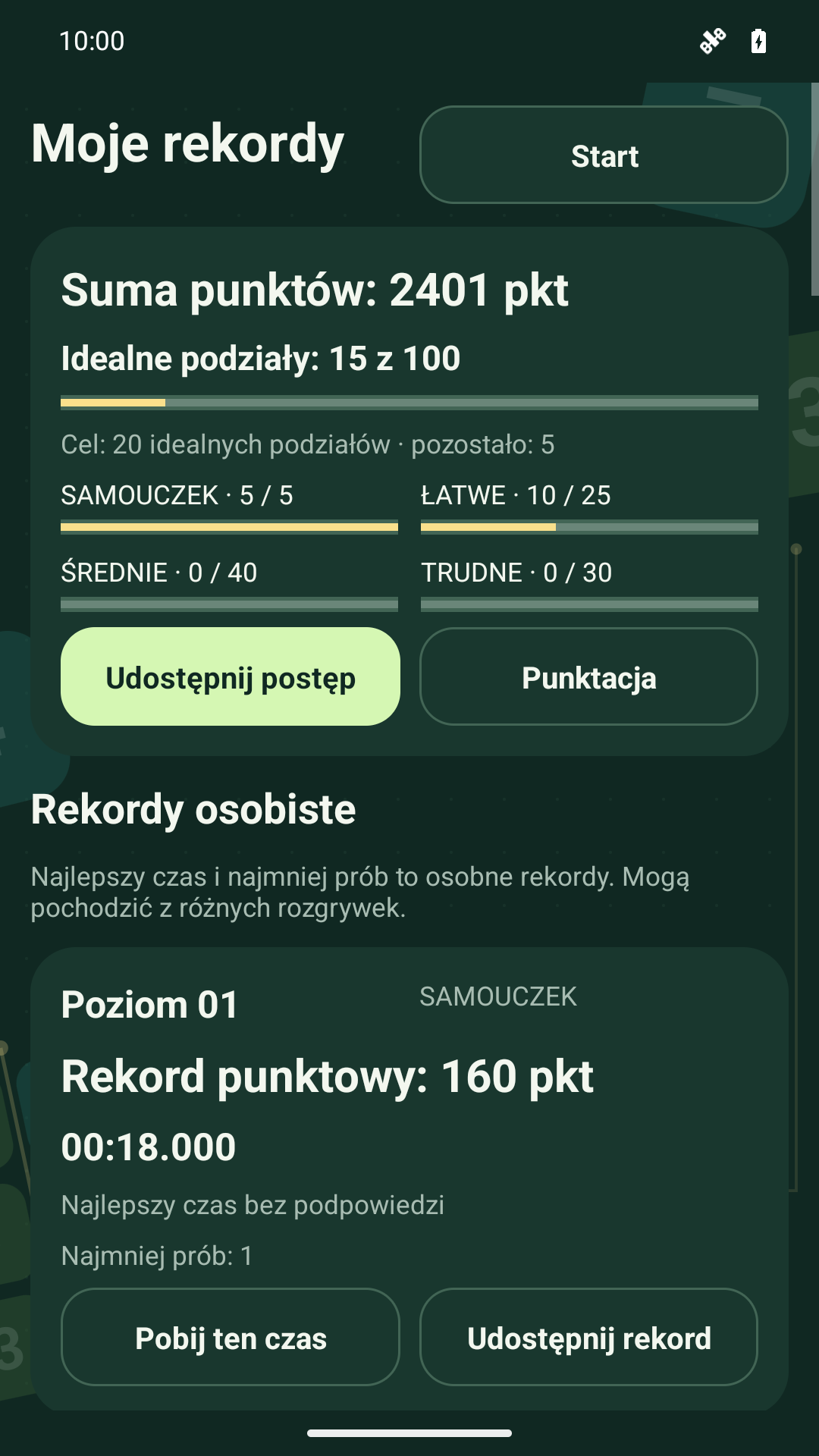 Osobiste rekordy, punkty i udostępnianie